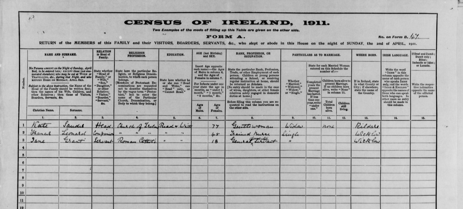 Census record for Catherine Sandes