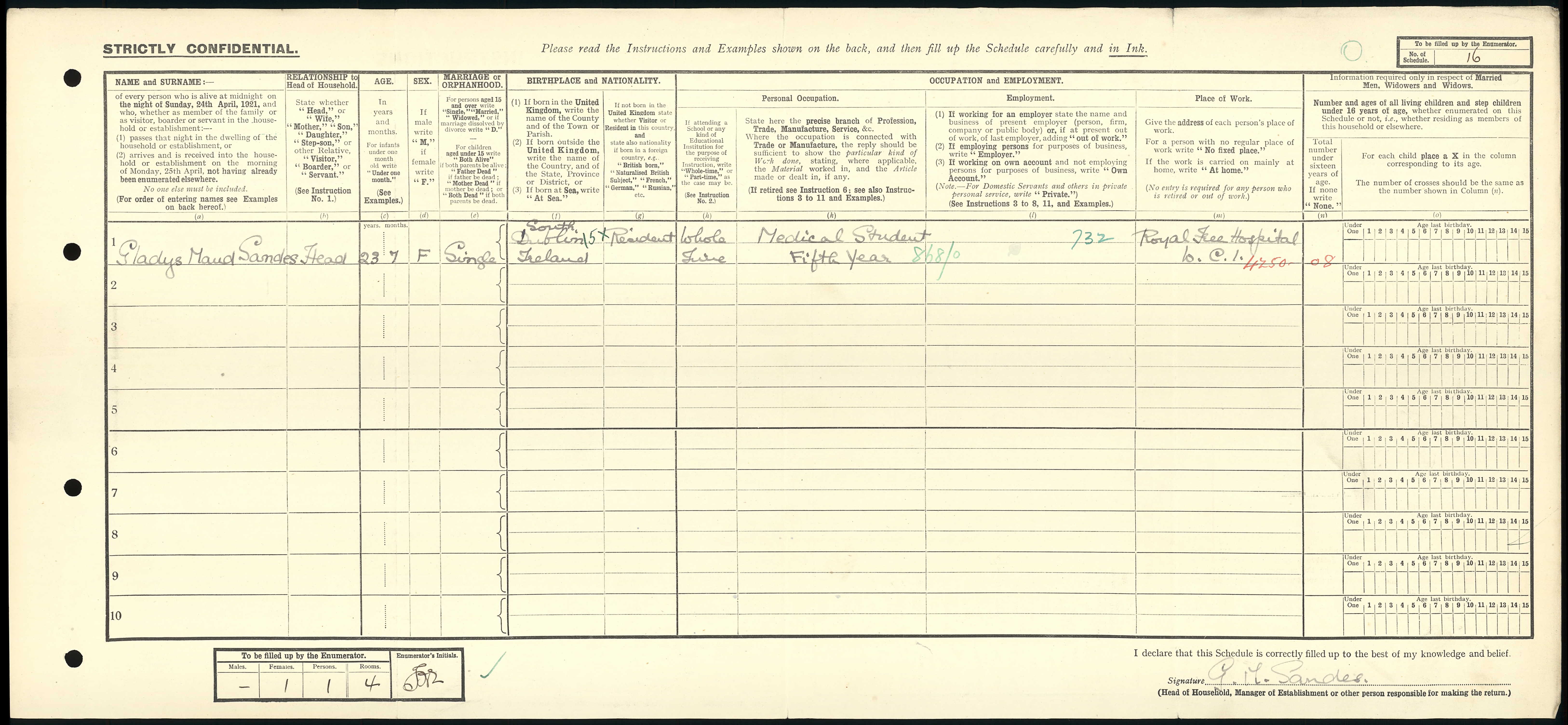 Census record for Gladys M Sandes