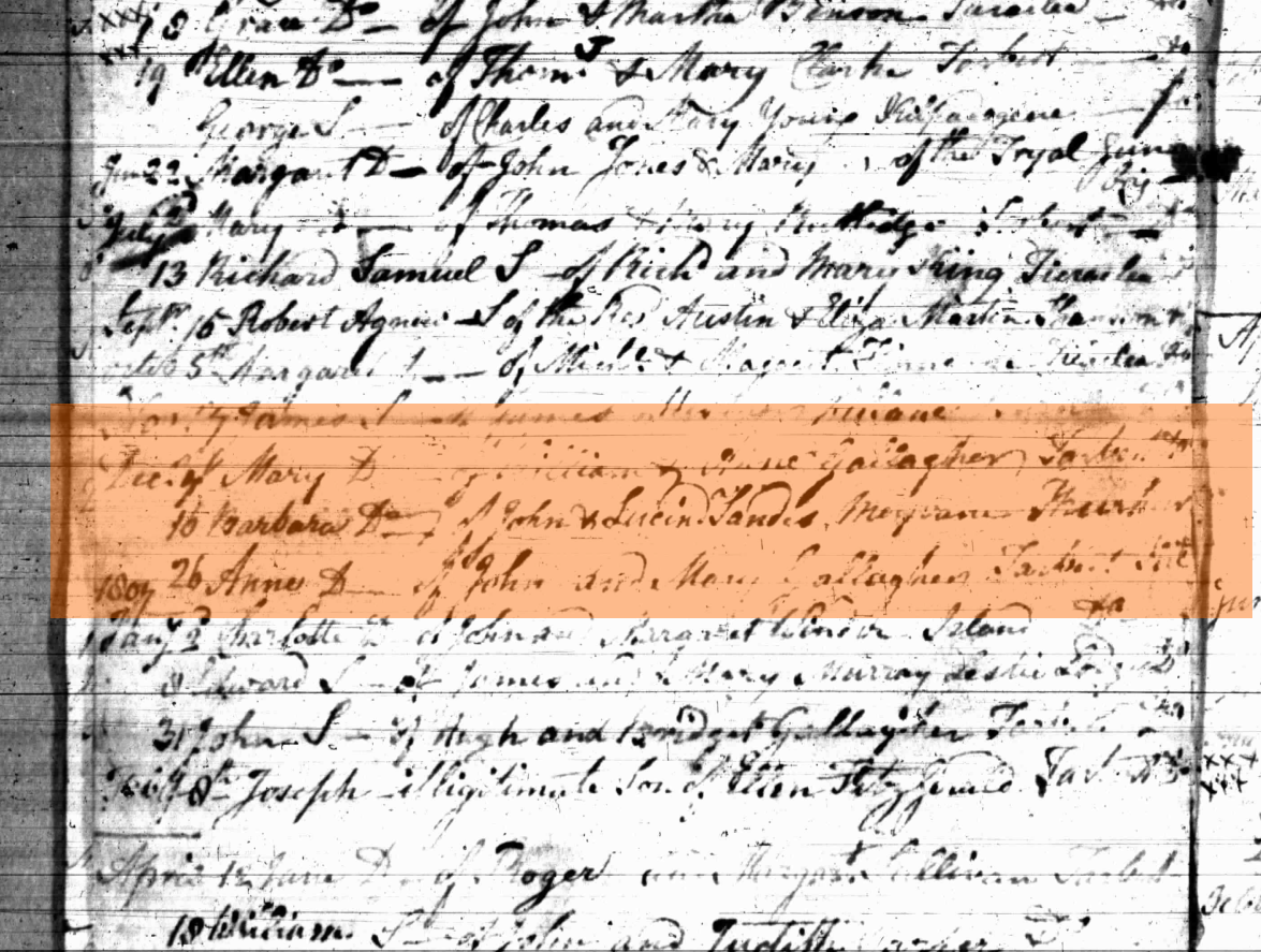 Baptism record for Barbara Sandes.