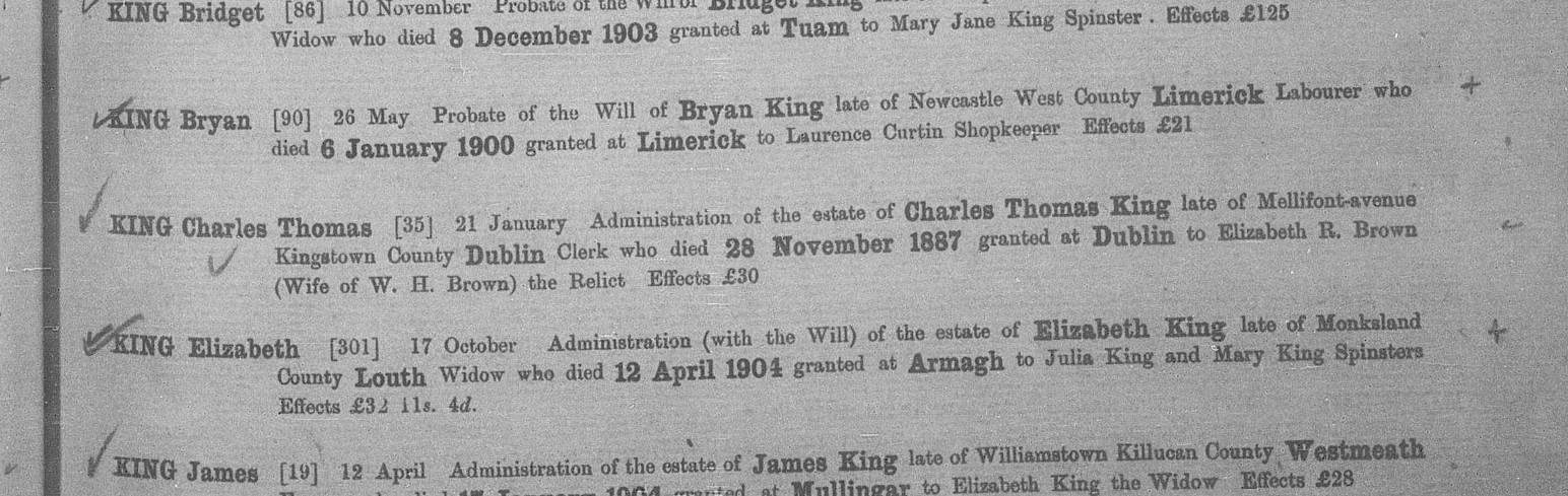 Probate record for Charles Thomas King