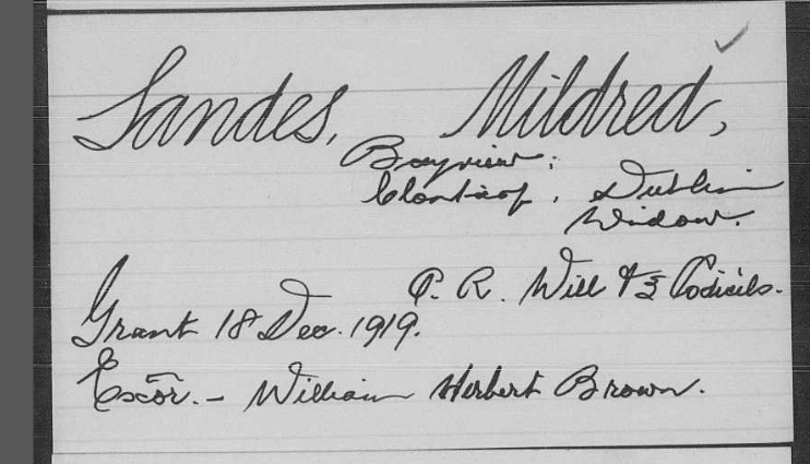 Probate record for Mildred Ida Sandes