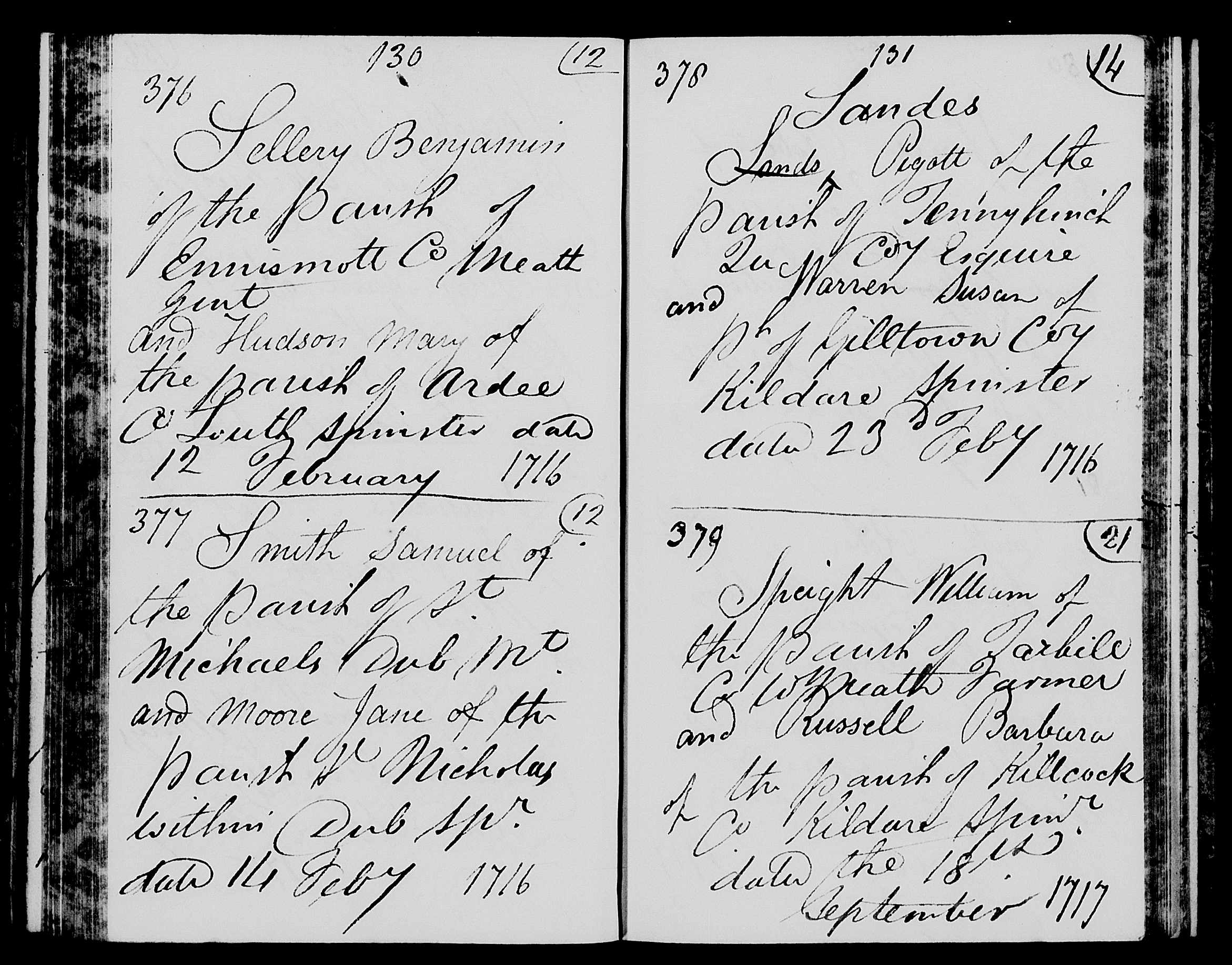 Marriage record for Pigott Sandes and Susanah Warren
