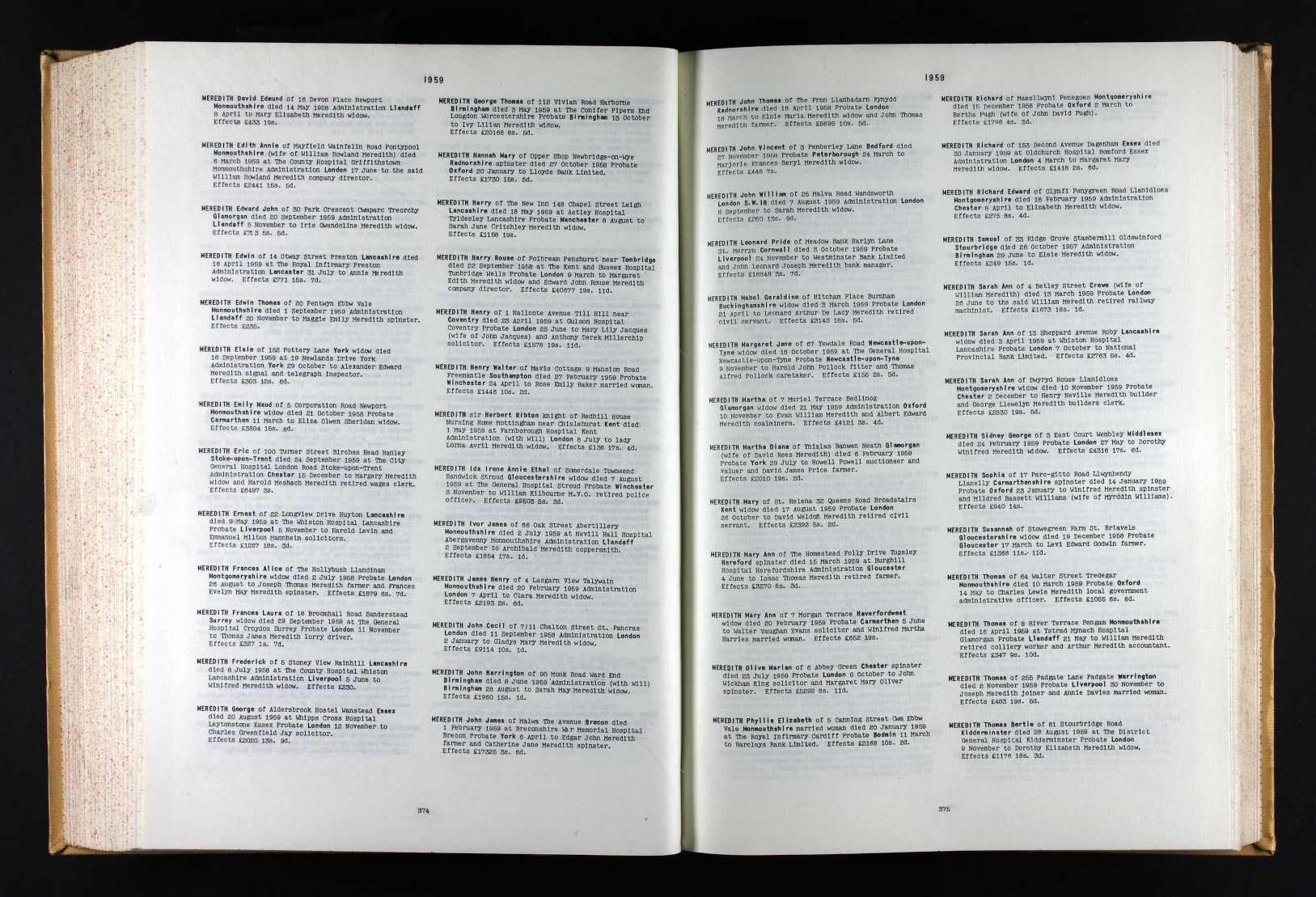 Probate record for Herbert Ribton Meredith