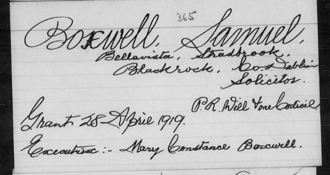 Probate record for Samuel Boxwell